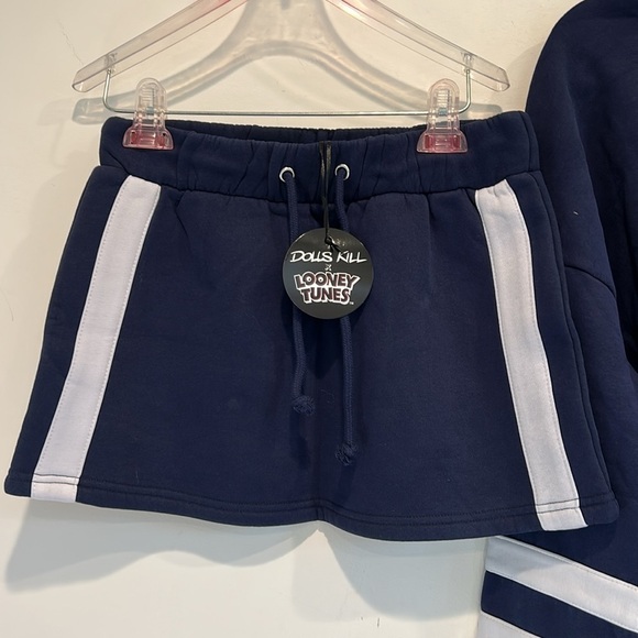 Looney Tunes Dolls Kill Gangs all here graphic Navy Sweatshirt & mini skirt Set - Picture 2 of 9